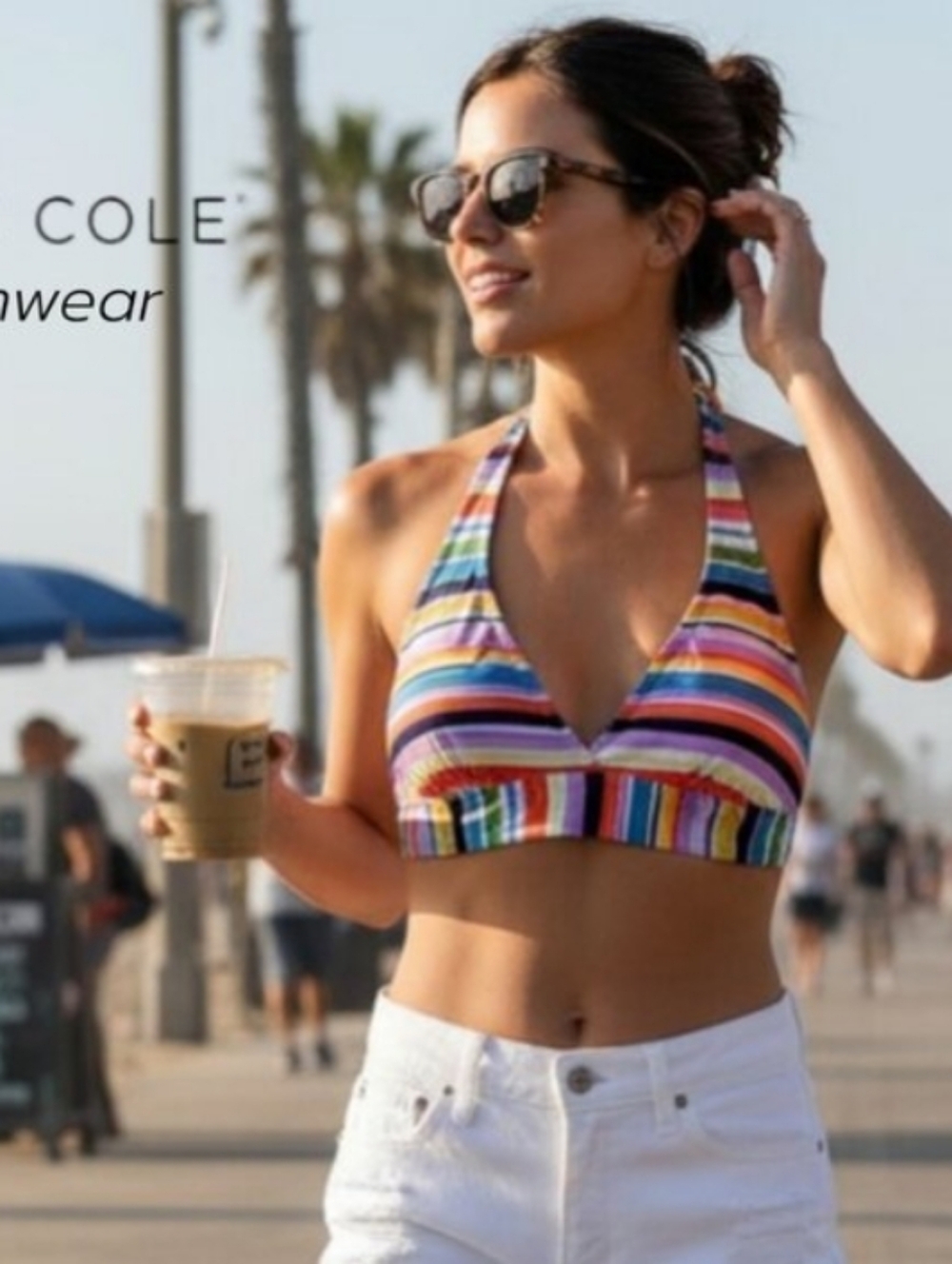 Anne Cole Striped Halter Bikini Top in Multicolor